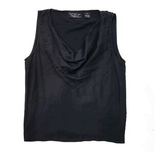 New York Design 100% Silk Black Scoop Neck Sleeveless Blouse Shirt Sz M